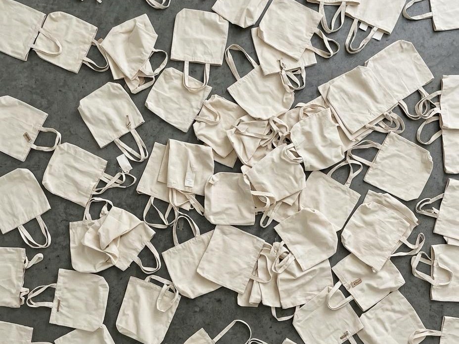 Canvas tote bags prepared for bulk production