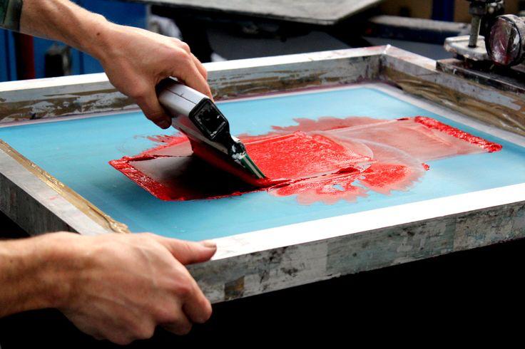 Screen printing with red ink in production